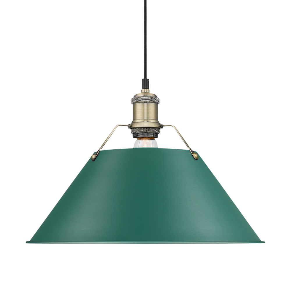 Yep by Golden Lighting Orwell 1-light 14in Pendant in Aged Brass and Pine Green shade
